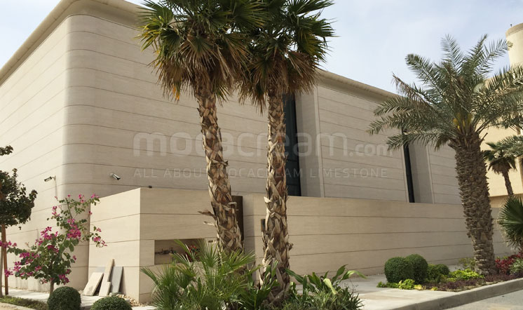 Beige limestone cladding in the Gulf region