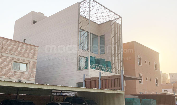 Beige limestone cladding in the Gulf region