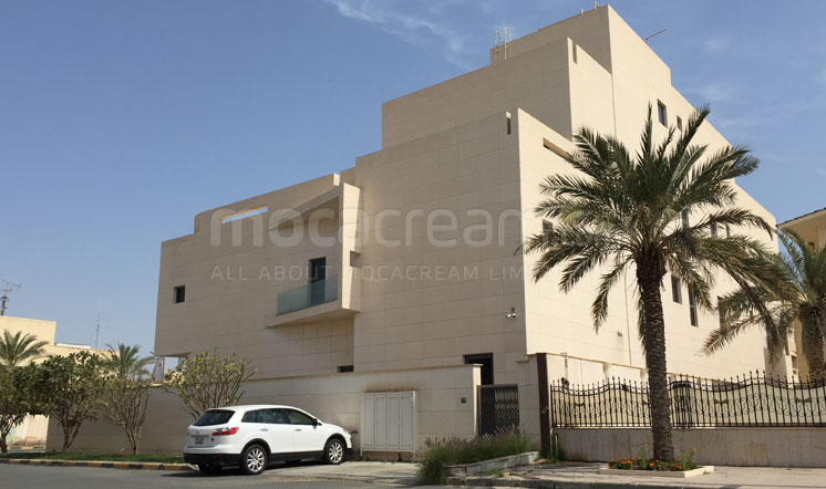 Beige limestone cladding in the Gulf region